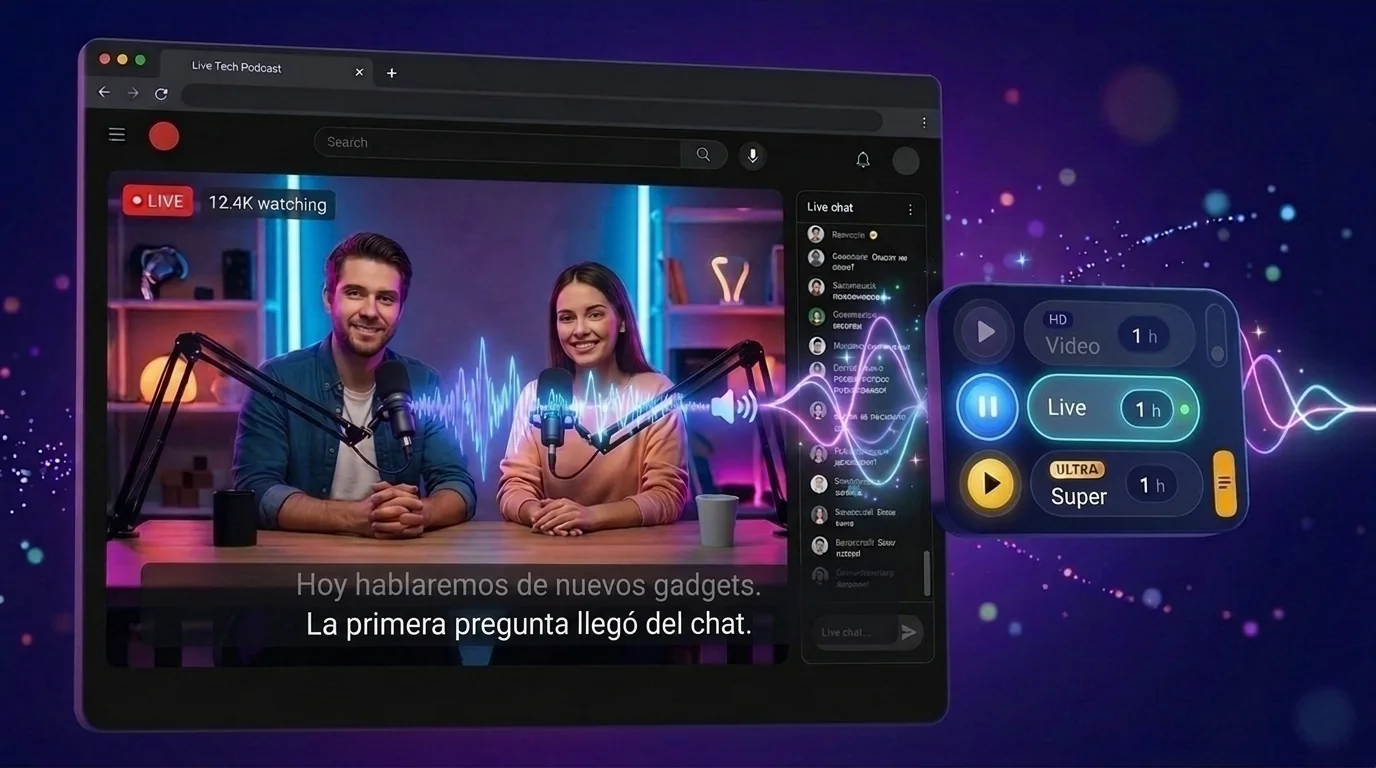 Live mode on a live stream: translated teleprompter captions